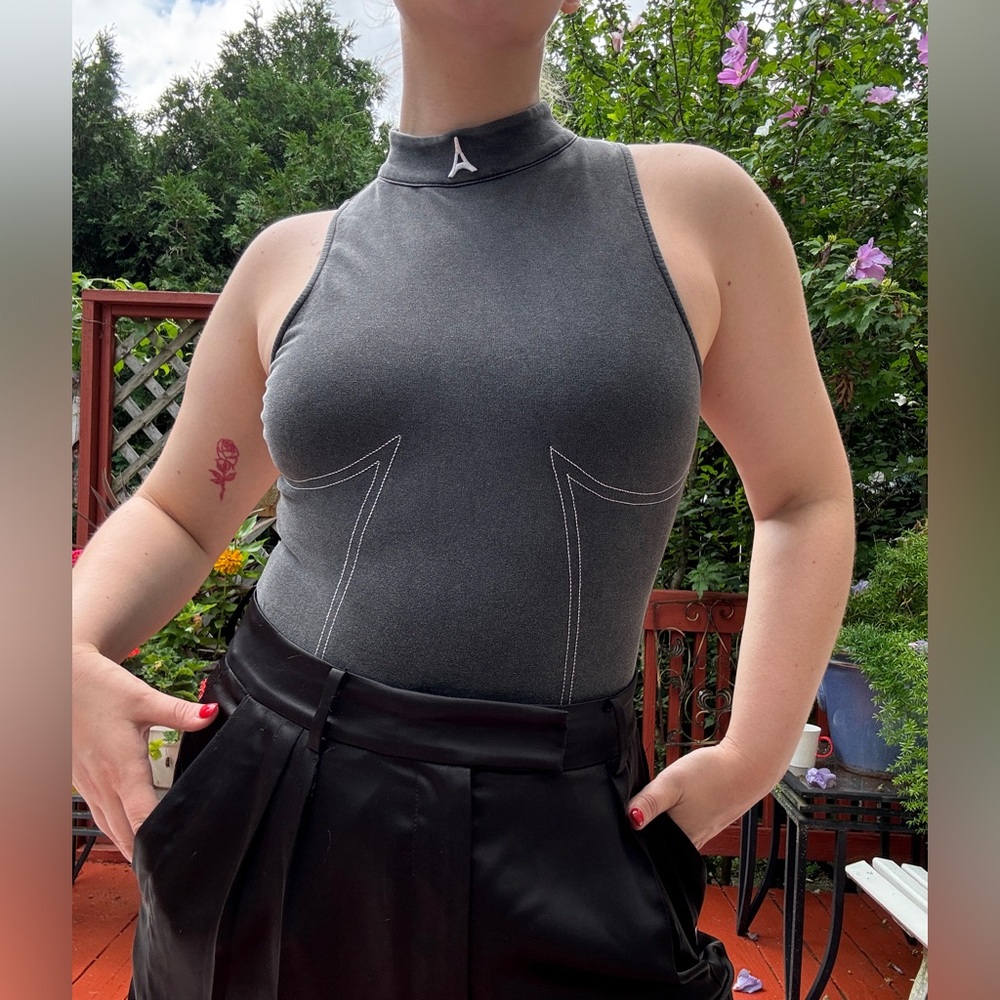 Maniere De Voir Charcoal Sleeveless Bodysuit